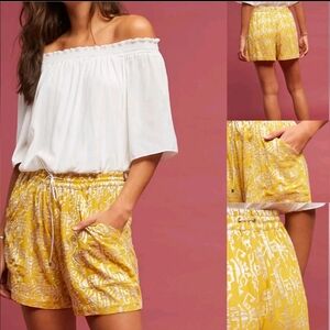 Anthropologie Elevenses Melora Yellow Embroidered Drawstring‎ Shorts